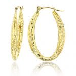 14K Yellow Gold High Polished Oval Hoop Earrings with Hinged Clasp | Various Sizes & Design | Yellow Gold Hoops | Solid 14k Gold Earrings Gold For Women and Girls