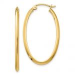 14K Gold Oval Hoop Earrings, (31-52mm) (2mm Tube)