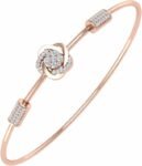 FINEROCK 1/5 Carat Diamond Floral Bangle Bracelet in 10K Gold or 14K Gold and Steel