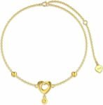 FENCCI Solid 14K Gold Heart Anklet for Women