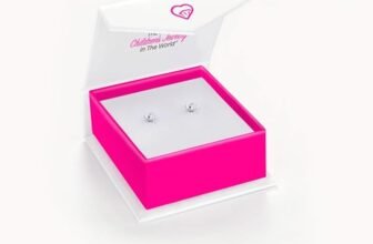 Adorable & Safe: 14k White Gold Tiny Heart Birthstone Earrings for Your Little One