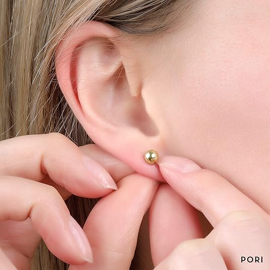 14K Solid Gold Ball Stud Earrings