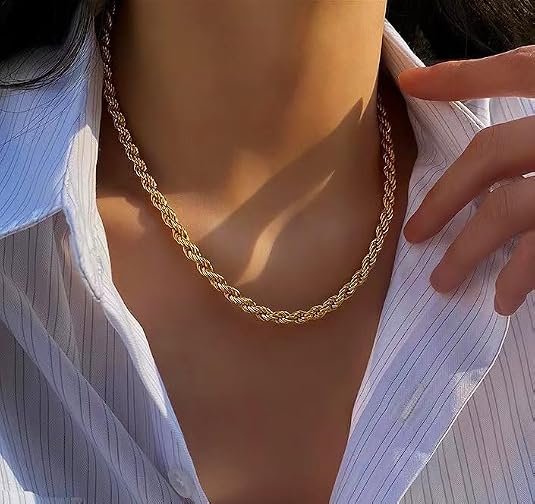 14K Solid Yellow Gold Twisted Rope Chain for Men&Women, 1.5mm-4.2mm Width