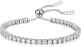 Moissanite Tennis Bracelet, 1.52ct-7.76ct Diamond Bracelet 18K White Gold Plated 925 Sterling Silver Adjustable Bracelet
